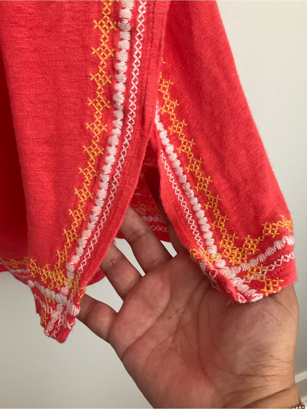 J. Jill Medium Coral Linen Embroidered Keyhole Tunic - Picture 5 of 9